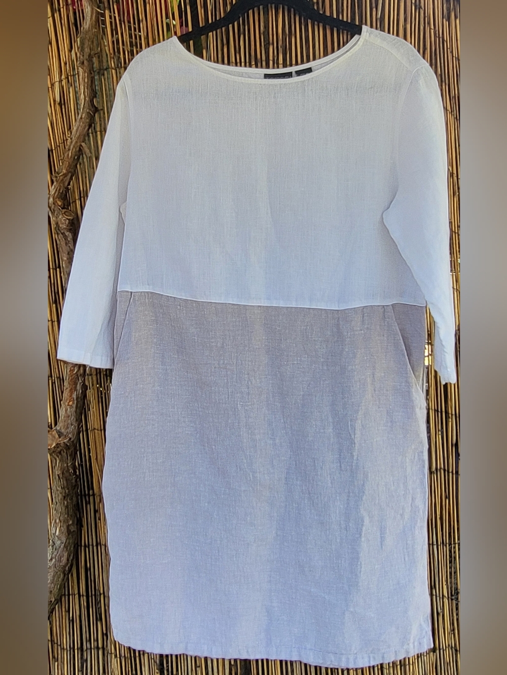 Tahari White Linen Crewneck Dress
